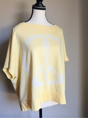 P.J. Salvage Pale Yellow Short Sleeve Sweatshirt with White Peace Sign